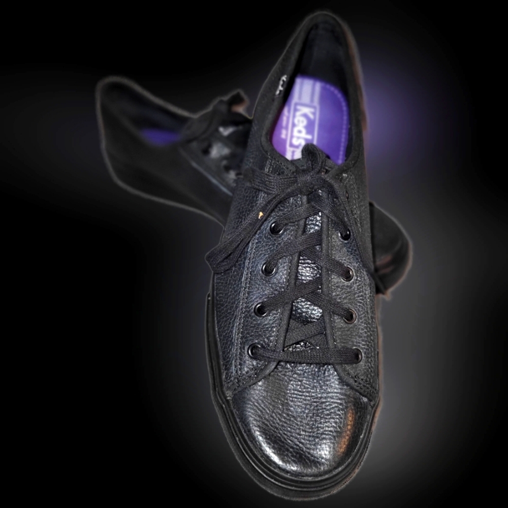 Keds Shoes For Women-Dbl Up Leather Blk/Blk- Size 10